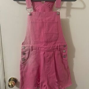 Brand New Boutique Pink Distressed Overalls Shorts Size S